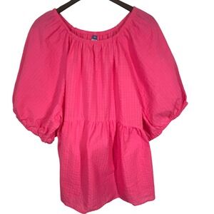 Old Navy Pink Peasant Top Woman Sz 4X Short Puff Sleeves Milkmaid‎ Cottage New